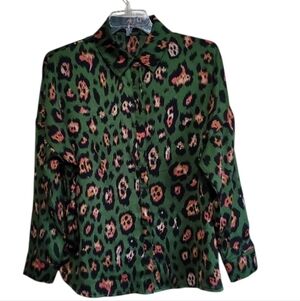 Missguided Green Animal Print Longsleeve  Shirt Blouse Size 10